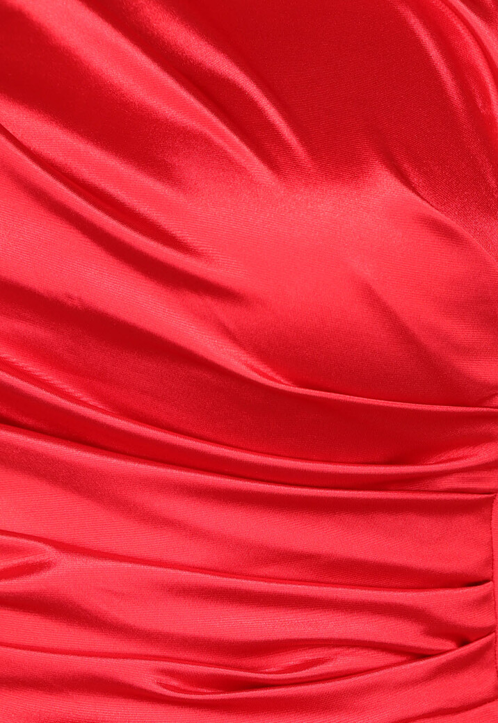 Lange Rode Satijnen Jurk met Split