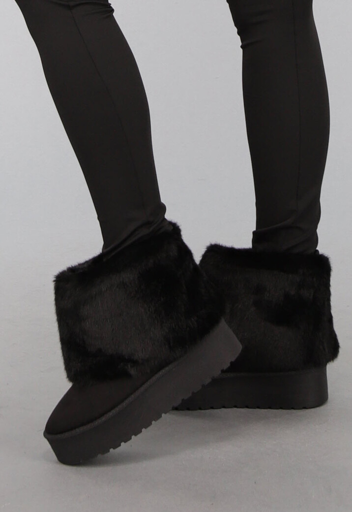 Korte Zwarte Faux Fur Snowboots