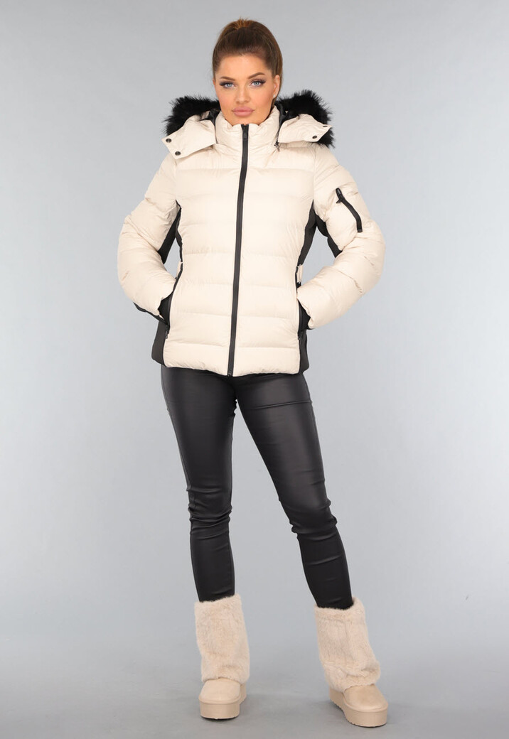 Beige Faux Fur Laarzen met Plateau