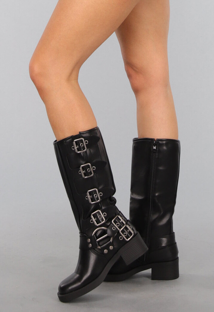 Zwarte Bikerboots met Gesp Details