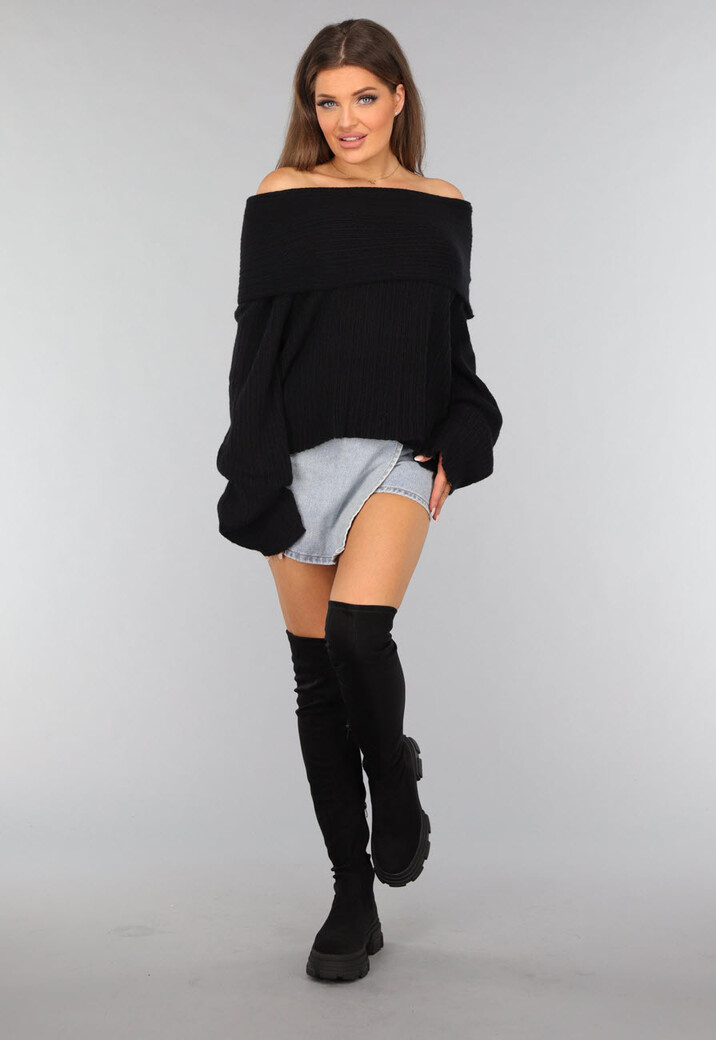 Zwarte Zachte Off Shoulder Trui