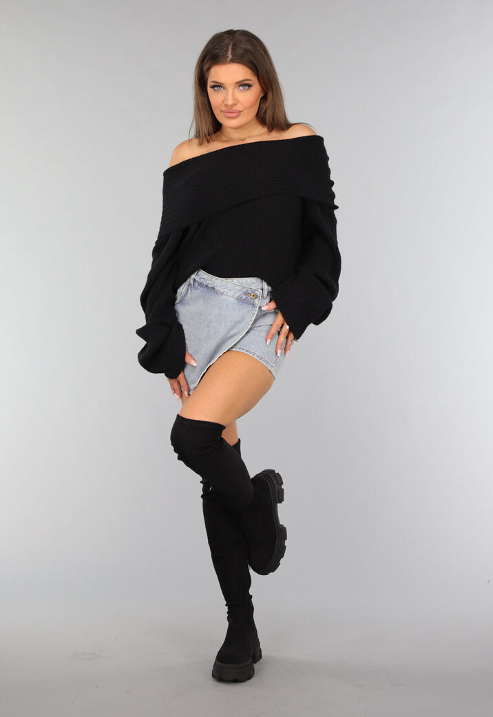 Lichtblauwe Denim Overslag Skort met Schuine Sluiting