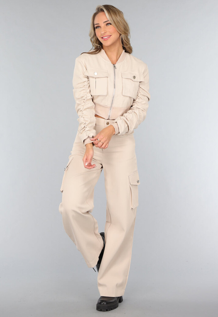 Beige Wide Leg Cargo Co Ord