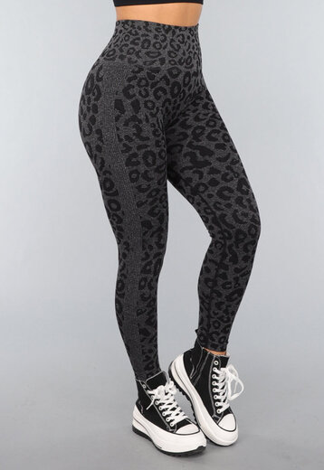 Zwarte Panterprint Gym Legging met Stretch