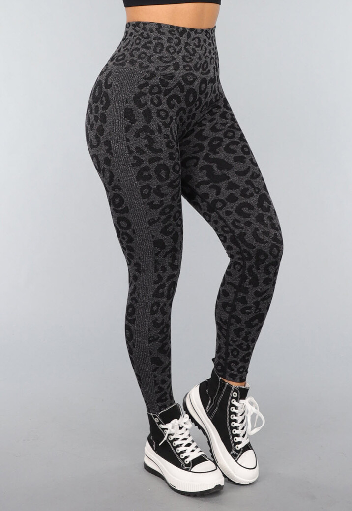 Zwarte Panterprint Gym Legging met Stretch