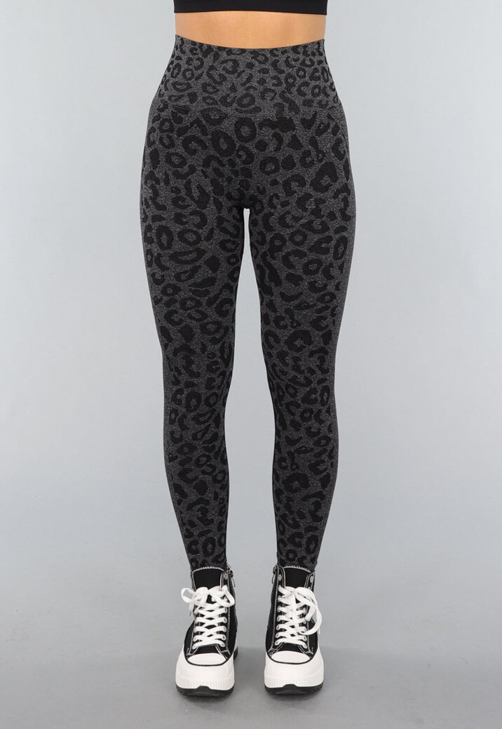 Zwarte Panterprint Gym Legging met Stretch