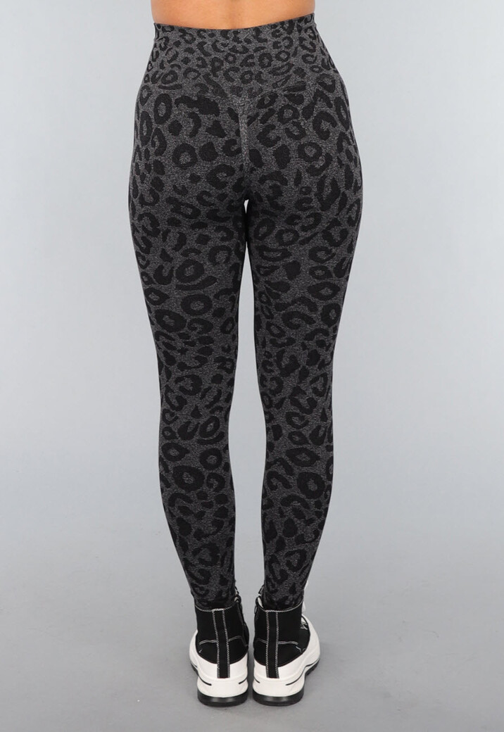 Zwarte Panterprint Gym Legging met Stretch