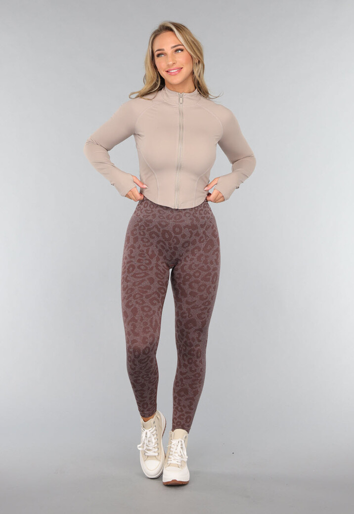 Bruine Leopard Sportlegging met Scrunch