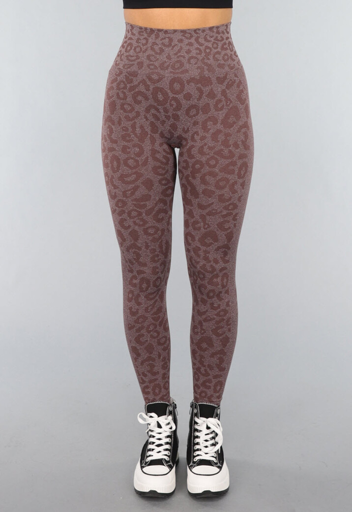 Bruine Leopard Sportlegging met Scrunch