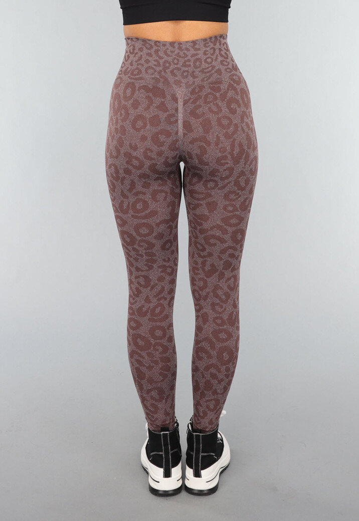 Bruine Leopard Sportlegging met Scrunch