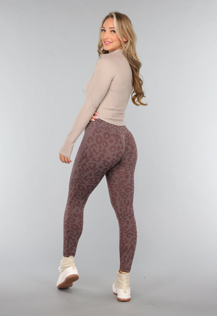 Bruine Leopard Sportlegging met Scrunch