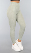 Khaki Sportlegging met Gestreepte Print