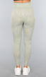 Khaki Sportlegging met Gestreepte Print