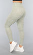 Khaki Sportlegging met Gestreepte Print