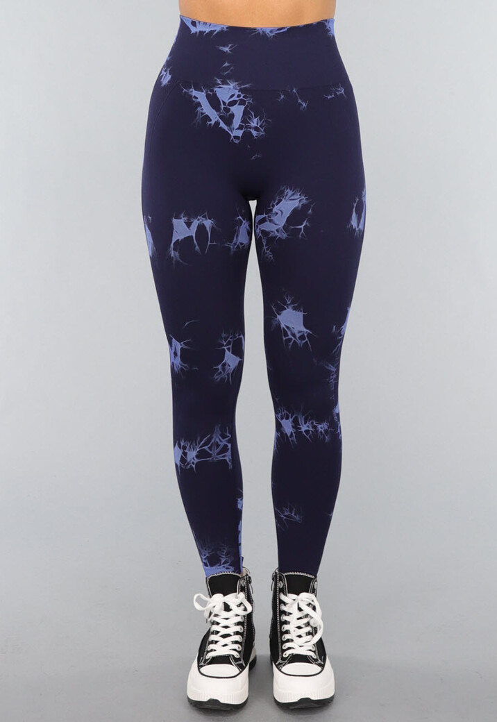 Navy Sportlegging met Tie Dye Print