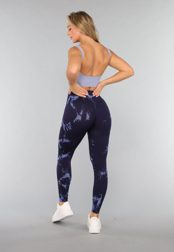 Navy Sportlegging met Tie Dye Print