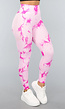 Tie Dye Roze Fitness Legging met Compressie Band