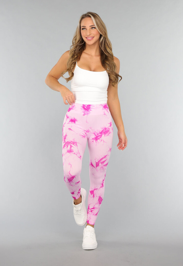 Tie Dye Roze Fitness Legging met Compressie Band