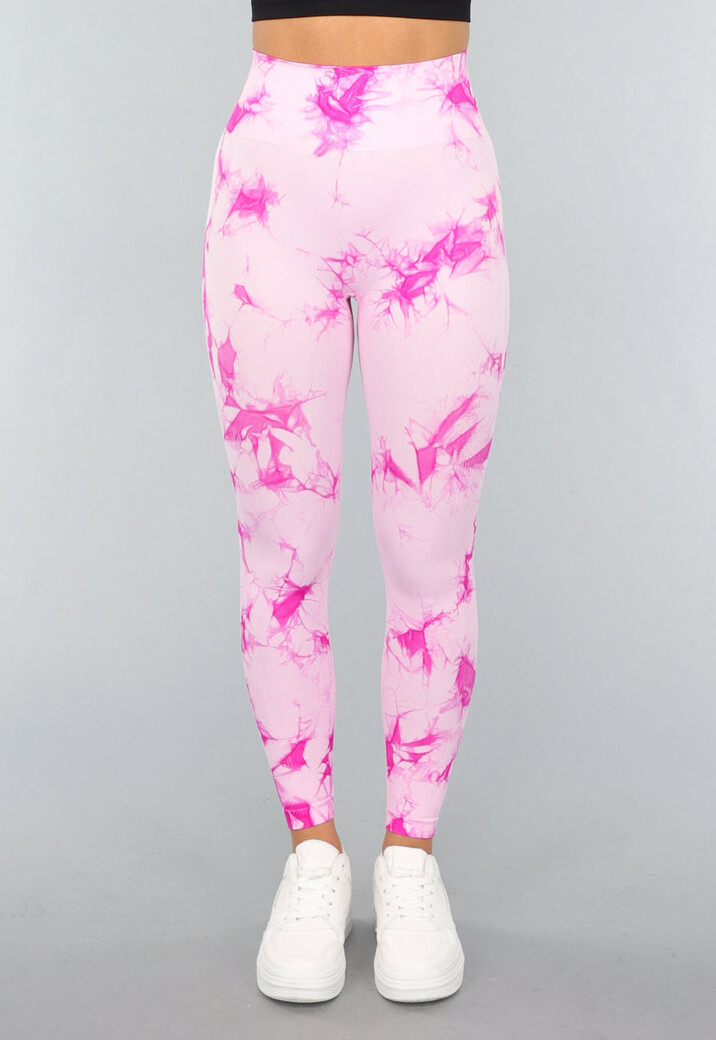 Tie Dye Roze Fitness Legging met Compressie Band