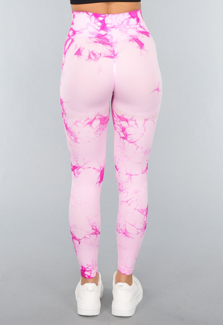 Tie Dye Roze Fitness Legging met Compressie Band