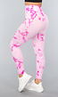 Tie Dye Roze Fitness Legging met Compressie Band