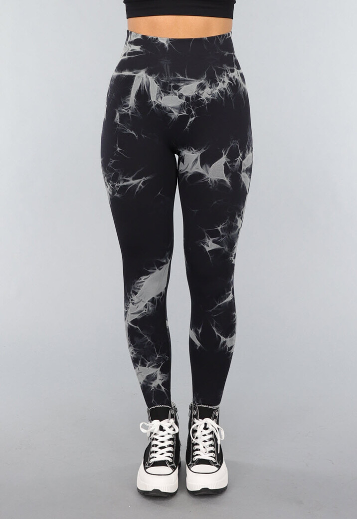 Tie Dye Gym Legging in Zwart met Push Up