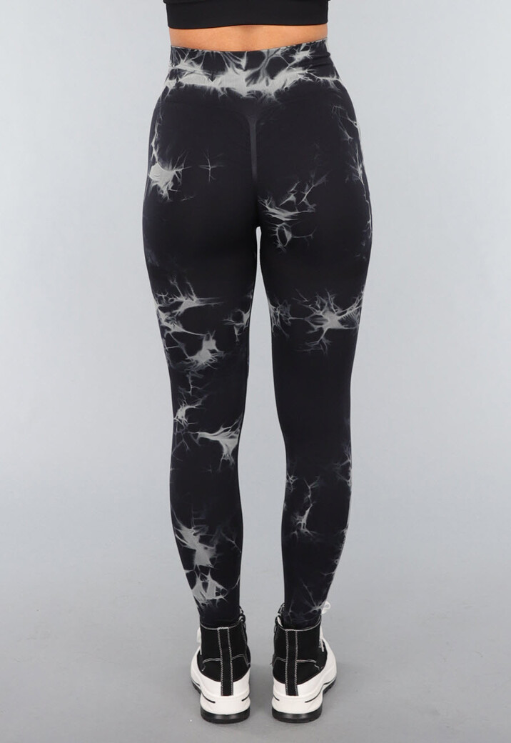 Tie Dye Gym Legging in Zwart met Push Up