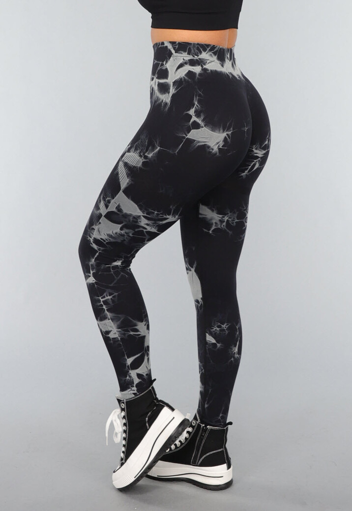 Tie Dye Gym Legging in Zwart met Push Up