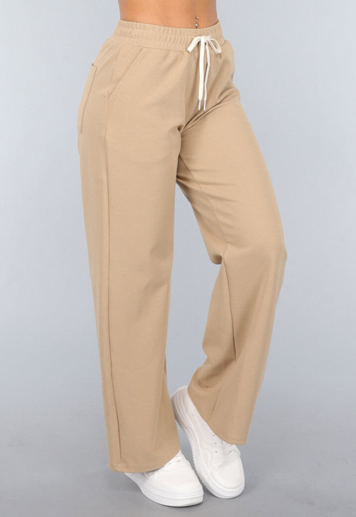Beige Wide Leg Joggingbroek