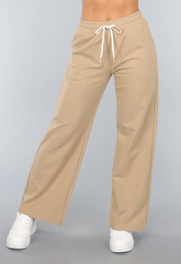 Beige Wide Leg Joggingbroek