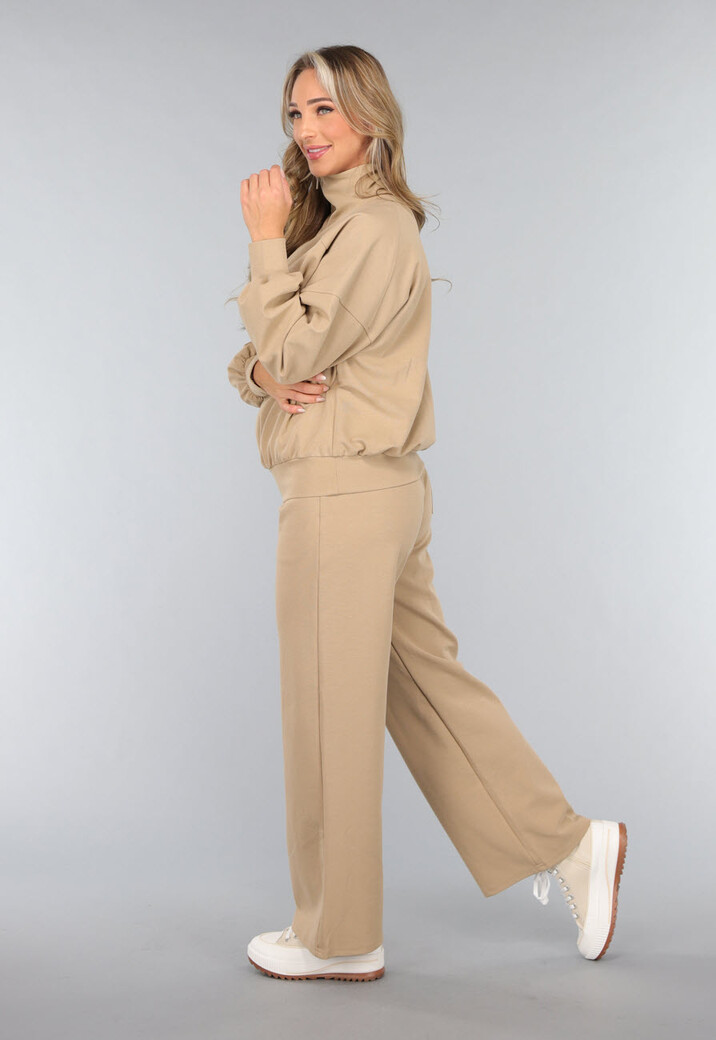 Beige Wide Leg Joggingbroek