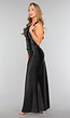 Satin Stretch Avondjurk met One Shoulder in Zwart