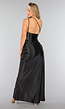 Satin Stretch Avondjurk met One Shoulder in Zwart