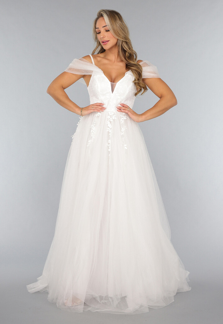 Kanten Bruidsjurk met Tule Rok in Wit