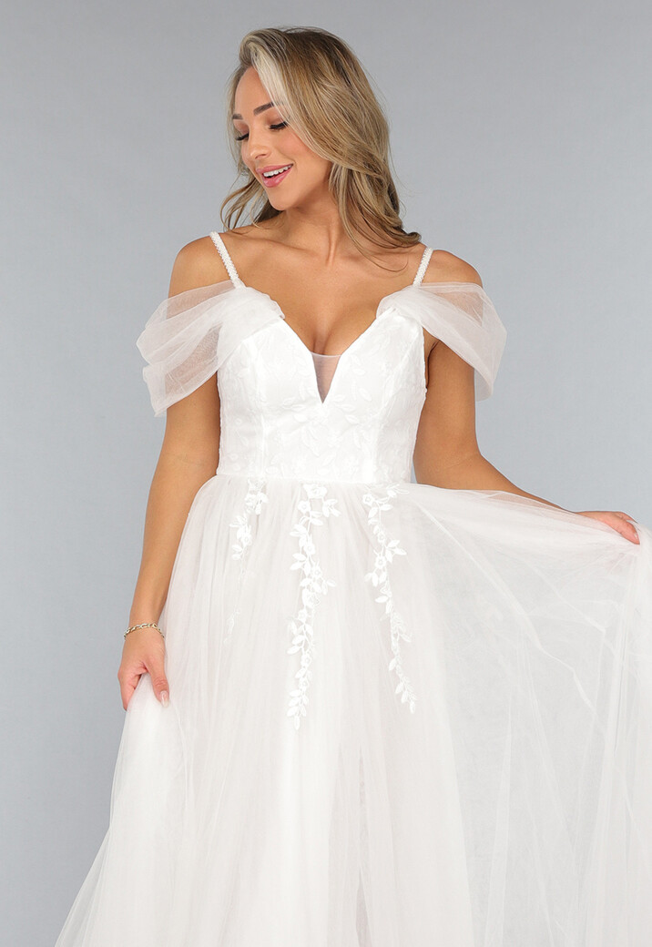 Kanten Bruidsjurk met Tule Rok in Wit