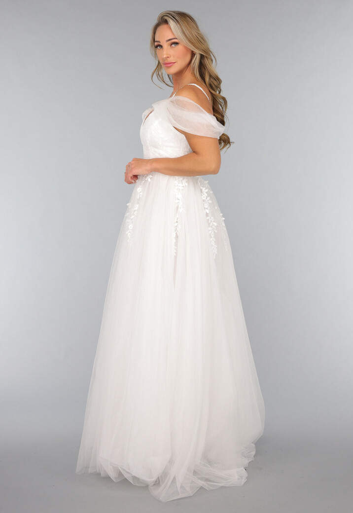 Kanten Bruidsjurk met Tule Rok in Wit