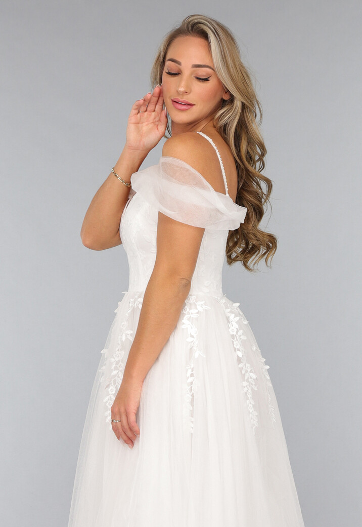 Kanten Bruidsjurk met Tule Rok in Wit