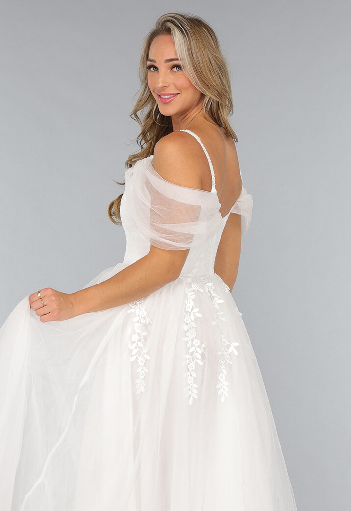 Kanten Bruidsjurk met Tule Rok in Wit