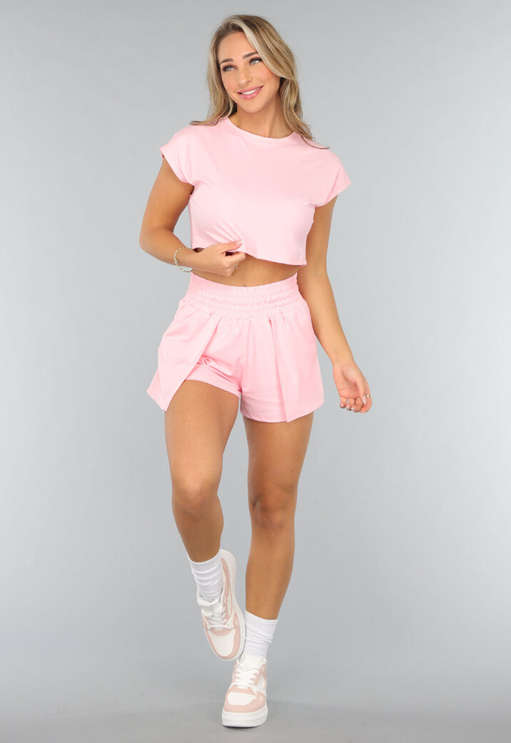 Roze Sportieve Top met Korte Mouwen
