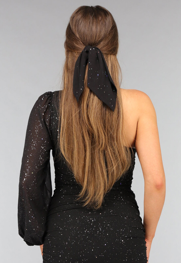 Zwarte Glitter Scrunchie met Strikdetail