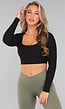 Zwarte Longsleeve Crop Top met Padding