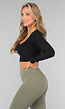 Zwarte Longsleeve Crop Top met Padding