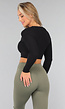Zwarte Longsleeve Crop Top met Padding