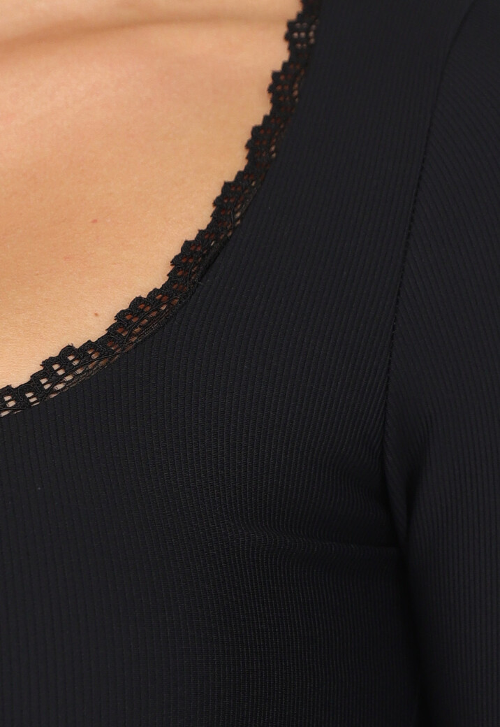 Zwarte Longsleeve Crop Top met Padding