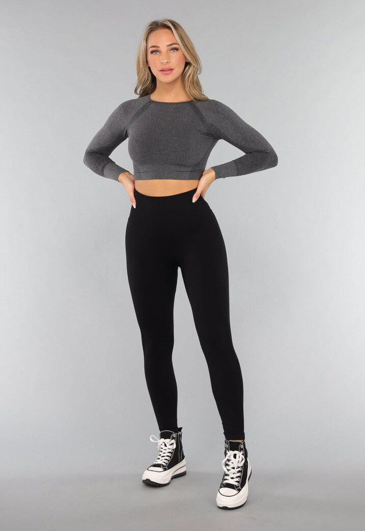Donkergrijze Korte Longsleeve Sporttop