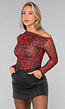 Geplooide Top met Panterprint in Rood