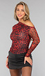 Geplooide Top met Panterprint in Rood