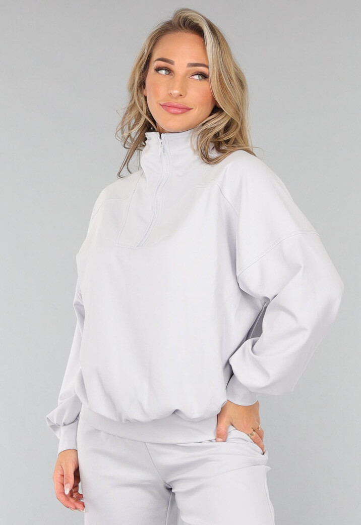 Oversized Trui met Rits in Lichtblauw