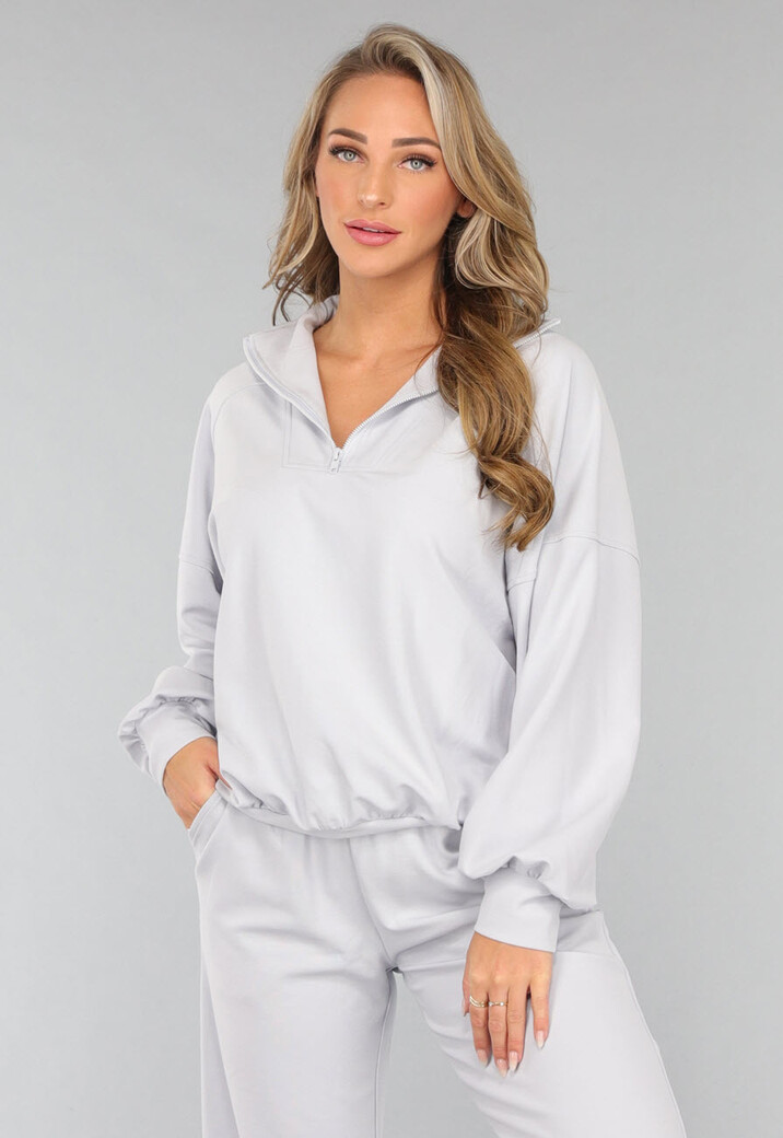 Oversized Trui met Rits in Lichtblauw