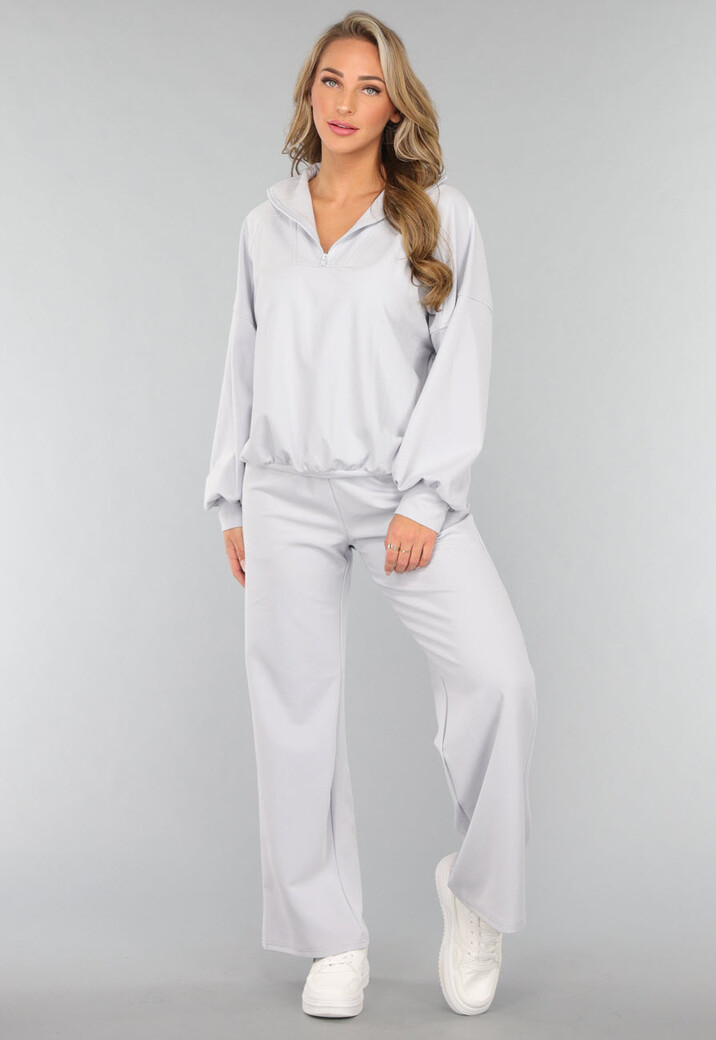 Oversized Trui met Rits in Lichtblauw